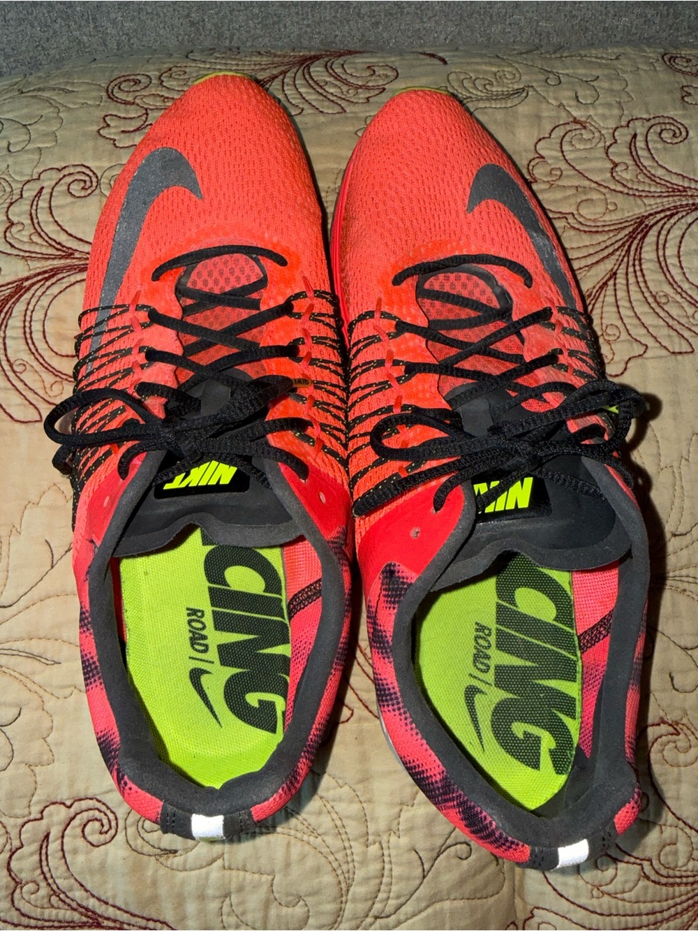 Nike Bright Orange and Black Road Running Shoes with Neon Green Insoles